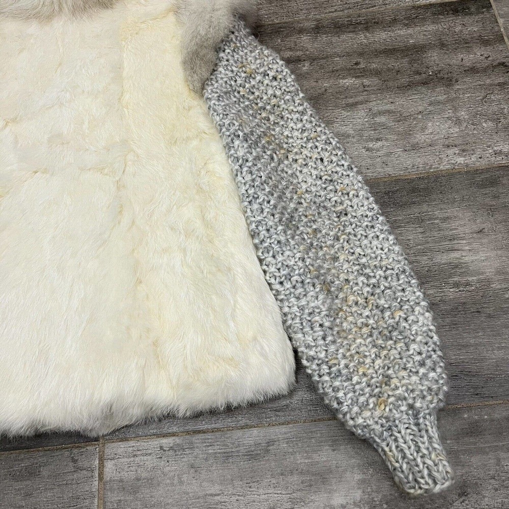Vintage Niki Natural Rabbit Fur Jacket Chunky Knit Sleeves Women’s M Medium READ - Picture 7 of 13